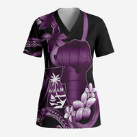 Purple Hafa Adai Guam Scrub Top Chamorro Latte Stone Hand With Plumeria LT14 Adult Purple - Polynesian Pride
