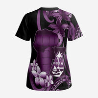 Purple Hafa Adai Guam Scrub Top Chamorro Latte Stone Hand With Plumeria LT14 - Polynesian Pride