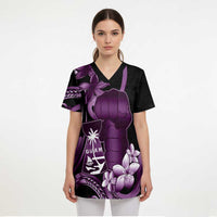Purple Hafa Adai Guam Scrub Top Chamorro Latte Stone Hand With Plumeria LT14 - Polynesian Pride