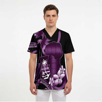 Purple Hafa Adai Guam Scrub Top Chamorro Latte Stone Hand With Plumeria LT14 - Polynesian Pride