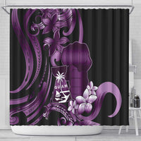 Purple Hafa Adai Guam Shower Curtain Chamorro Latte Stone Hand With Plumeria