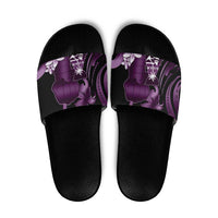 Purple Hafa Adai Guam Slide Sandals Chamorro Latte Stone Hand With Plumeria LT14 Purple - Polynesian Pride