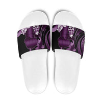 Purple Hafa Adai Guam Slide Sandals Chamorro Latte Stone Hand With Plumeria LT14 Purple - Polynesian Pride
