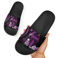 Purple Hafa Adai Guam Slide Sandals Chamorro Latte Stone Hand With Plumeria LT14 - Polynesian Pride