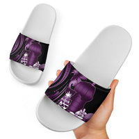 Purple Hafa Adai Guam Slide Sandals Chamorro Latte Stone Hand With Plumeria LT14 - Polynesian Pride