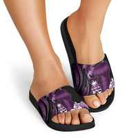 Purple Hafa Adai Guam Slide Sandals Chamorro Latte Stone Hand With Plumeria LT14 - Polynesian Pride