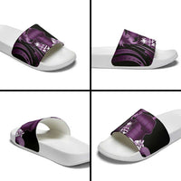 Purple Hafa Adai Guam Slide Sandals Chamorro Latte Stone Hand With Plumeria LT14 - Polynesian Pride