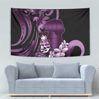 Purple Hafa Adai Guam Tapestry Chamorro Latte Stone Hand With Plumeria