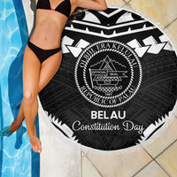 Palau Constitution Day Beach Blanket Belau Seal With Polynesian Pattern - Black