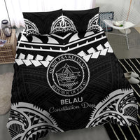 Palau Constitution Day Bedding Set Belau Seal With Polynesian Pattern - Black