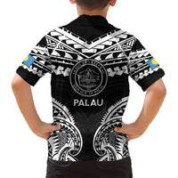 Palau Constitution Day Family Matching Short Sleeve Bodycon Dress and Hawaiian Shirt Belau Seal With Polynesian Pattern - Black