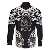 Palau Constitution Day Family Matching Short Sleeve Bodycon Dress and Hawaiian Shirt Belau Seal With Polynesian Pattern - Black