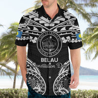 Palau Constitution Day Hawaiian Shirt Belau Seal With Polynesian Pattern - Black