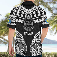 Palau Constitution Day Hawaiian Shirt Belau Seal With Polynesian Pattern - Black