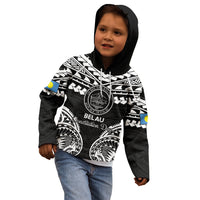 Palau Constitution Day Kid Hoodie Belau Seal With Polynesian Pattern - Black