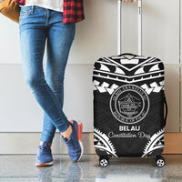 Palau Constitution Day Luggage Cover Belau Seal With Polynesian Pattern - Black