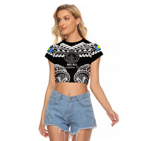 Palau Constitution Day Raglan Cropped T Shirt Belau Seal With Polynesian Pattern - Black