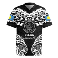 Palau Constitution Day Rugby Jersey Belau Seal With Polynesian Pattern - Black LT14 Black - Polynesian Pride