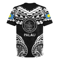 Palau Constitution Day Rugby Jersey Belau Seal With Polynesian Pattern - Black LT14 - Polynesian Pride