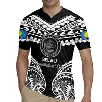 Palau Constitution Day Rugby Jersey Belau Seal With Polynesian Pattern - Black LT14 - Polynesian Pride