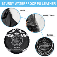 Palau Constitution Day Spare Tire Cover Belau Seal With Polynesian Pattern - Black