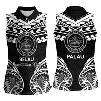 Palau Constitution Day Women Sleeveless Polo Shirt Belau Seal With Polynesian Pattern - Black