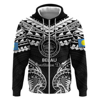 Palau Constitution Day Zip Hoodie Belau Seal With Polynesian Pattern - Black LT14 Zip Hoodie Black - Polynesian Pride
