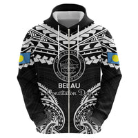 Palau Constitution Day Zip Hoodie Belau Seal With Polynesian Pattern - Black LT14 - Polynesian Pride
