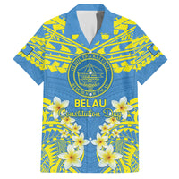 Palau Constitution Day Hawaiian Shirt Belau Seal With Frangipani Polynesian Pattern - Blue