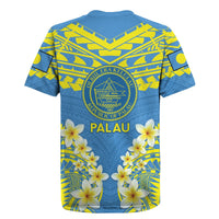 Palau Constitution Day Rugby Jersey Belau Seal With Frangipani Polynesian Pattern - Blue LT14 - Polynesian Pride