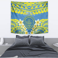Palau Constitution Day Tapestry Belau Seal With Frangipani Polynesian Pattern - Blue