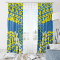 Palau Constitution Day Window Curtain Belau Seal With Frangipani Polynesian Pattern - Blue