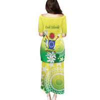 Cook Islands Independence Day Family Matching Puletasi and Hawaiian Shirt Kuki Airani Tiare Maori Polynesian Pattern - Green