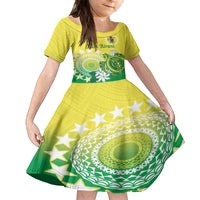 Cook Islands Independence Day Kid Short Sleeve Dress Kuki Airani Tiare Maori Polynesian Pattern - Green LT14 KID Green - Polynesian Pride