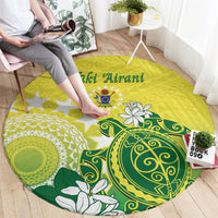 Cook Islands Independence Day Round Carpet Kuki Airani Tiare Maori Polynesian Pattern - Green LT14 - Polynesian Pride