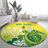 Cook Islands Independence Day Round Carpet Kuki Airani Tiare Maori Polynesian Pattern - Green LT14 - Polynesian Pride