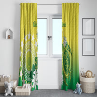 Cook Islands Independence Day Window Curtain Kuki Airani Tiare Maori Polynesian Pattern - Green