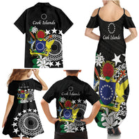 Cook Islands Independence Day Family Matching Summer Maxi Dress and Hawaiian Shirt Kuki Airani Tiare Maori Polynesian Pattern - Black