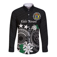 Cook Islands Independence Day Long Sleeve Button Shirt Kuki Airani Tiare Maori Polynesian Pattern - Black LT14 Unisex Black - Polynesian Pride