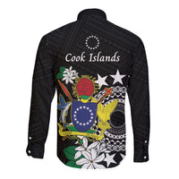 Cook Islands Independence Day Long Sleeve Button Shirt Kuki Airani Tiare Maori Polynesian Pattern - Black LT14 - Polynesian Pride