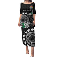 Cook Islands Independence Day Puletasi Kuki Airani Tiare Maori Polynesian Pattern - Black LT14 Long Dress Black - Polynesian Pride