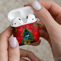 New Zealand Christmas In July AirPods Case Kowhai Tui Bird With Pohutukawa - Red - Polynesian Pride