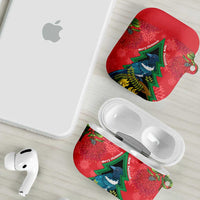 New Zealand Christmas In July AirPods Case Kowhai Tui Bird With Pohutukawa - Red - Polynesian Pride
