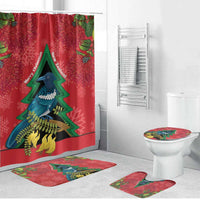 New Zealand Christmas In July Bathroom Set Kowhai Tui Bird With Pohutukawa - Red - Polynesian Pride