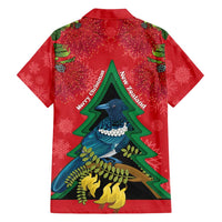 New Zealand Christmas In July Family Matching Off Shoulder Maxi Dress and Hawaiian Shirt Kowhai Tui Bird With Pohutukawa - Red