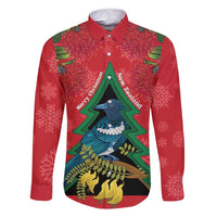 New Zealand Christmas In July Family Matching Off Shoulder Short Dress and Hawaiian Shirt Kowhai Tui Bird With Pohutukawa - Red