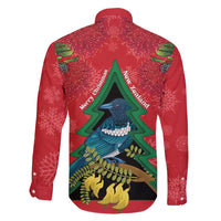 New Zealand Christmas In July Family Matching Off Shoulder Short Dress and Hawaiian Shirt Kowhai Tui Bird With Pohutukawa - Red