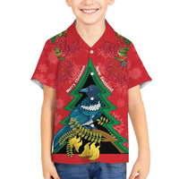 New Zealand Christmas In July Family Matching Off Shoulder Short Dress and Hawaiian Shirt Kowhai Tui Bird With Pohutukawa - Red