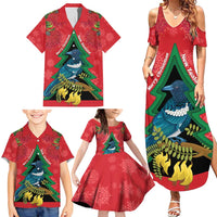 New Zealand Christmas In July Family Matching Summer Maxi Dress and Hawaiian Shirt Kowhai Tui Bird With Pohutukawa - Red