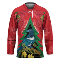 New Zealand Christmas In July Hockey Jersey Kowhai Tui Bird With Pohutukawa - Red - Polynesian Pride